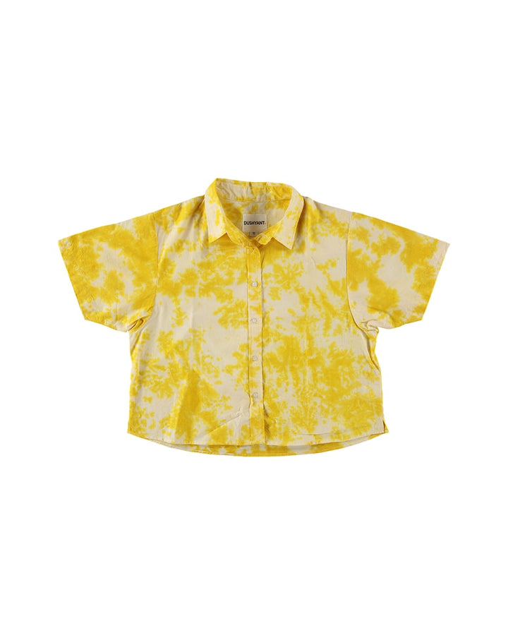 'The Michelle' Hand Dyed Short Sleeve Shirt - Yellow And White 'Citrus Splash' Tie Dye