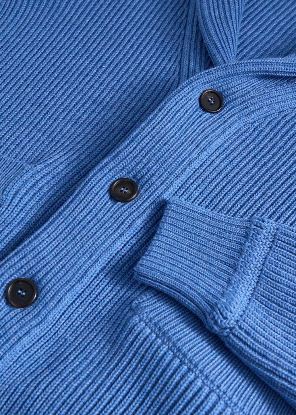 Shawl Collar Ribbed Cardigan - Blue - Cardigan
