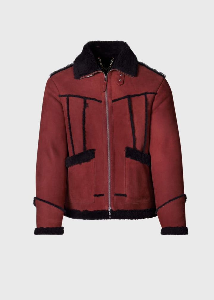 Shearling Bomber Jacket - Burgundy - Jacket