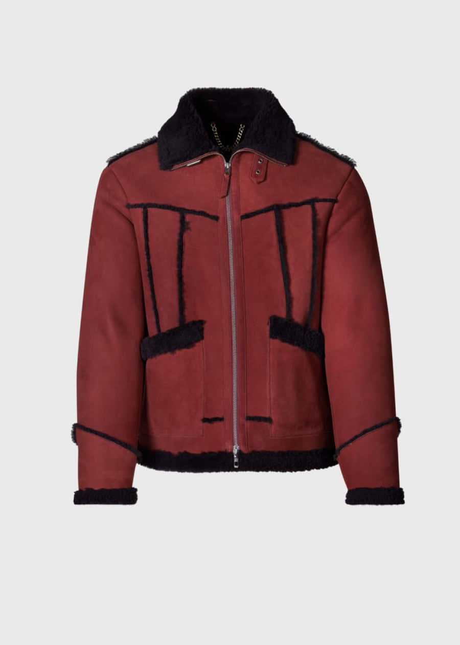 Shearling Bomber Jacket - Burgundy - Jacket