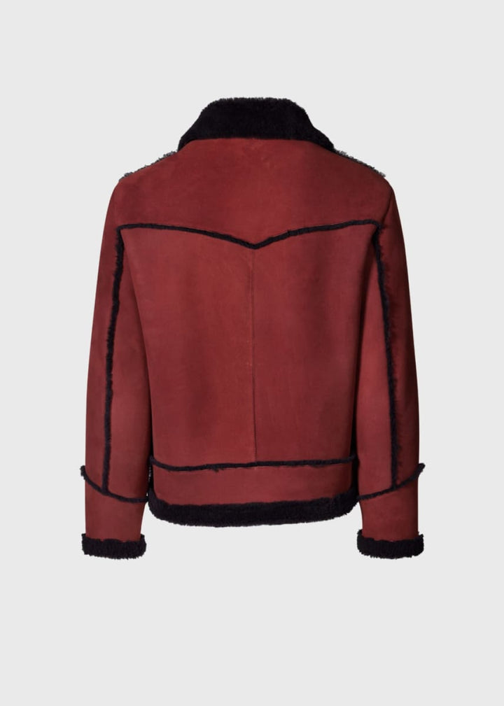 Shearling Bomber Jacket - Burgundy - Jacket
