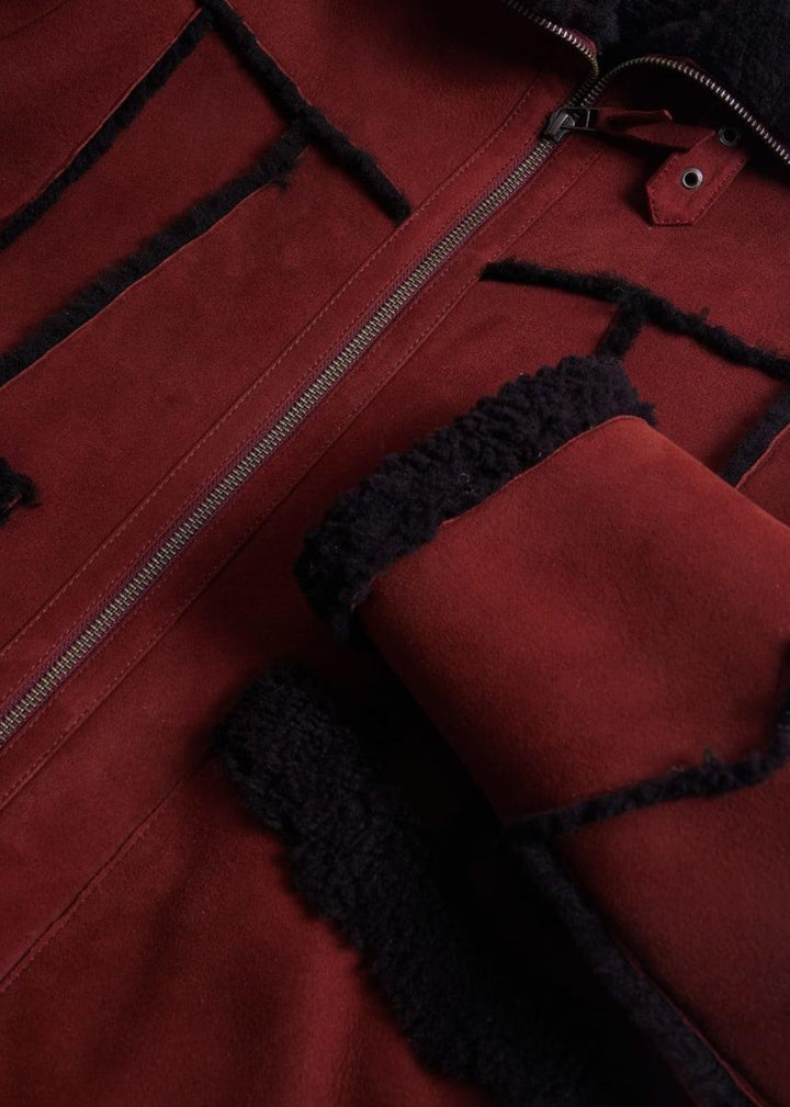 Shearling Bomber Jacket - Burgundy - Jacket