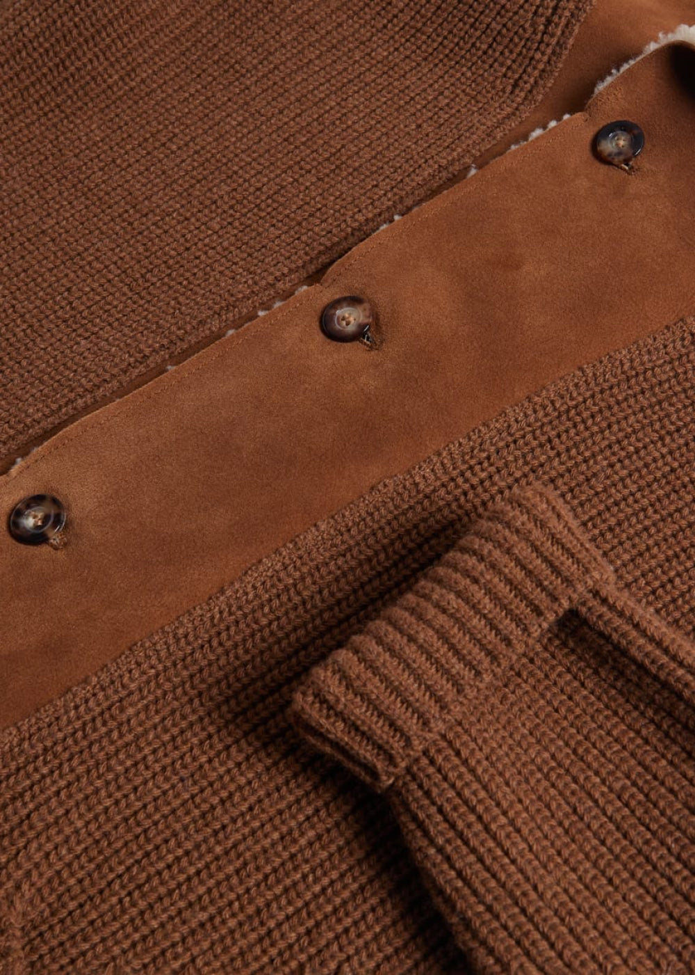 Shearling Trim Cardigan - Tobacco - Cardigan
