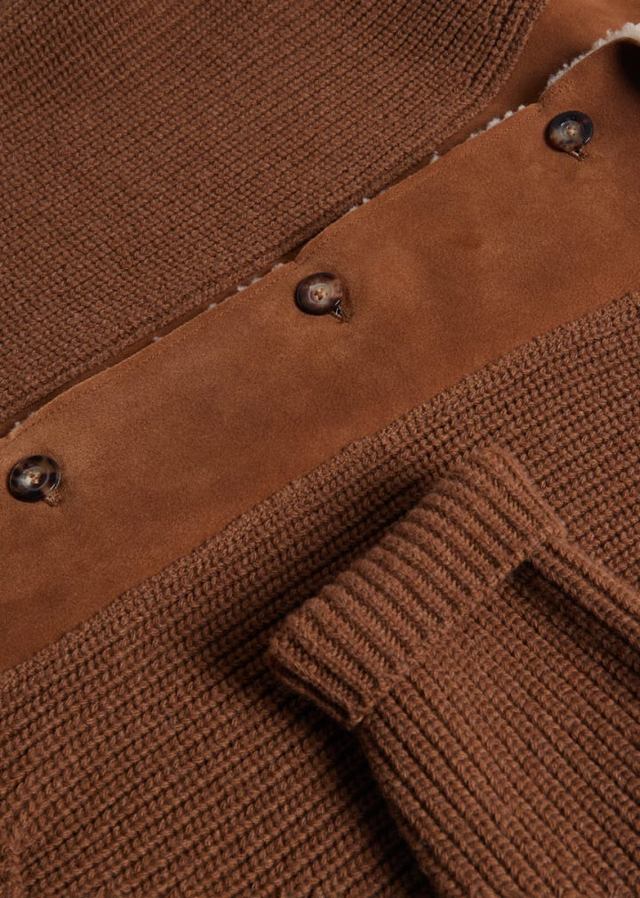 Shearling Trim Cardigan - Tobacco - Cardigan