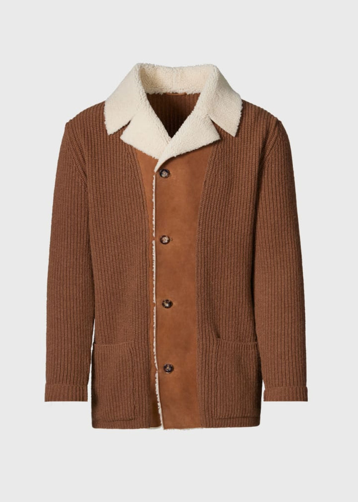 Shearling Trim Cardigan - Tobacco - Cardigan