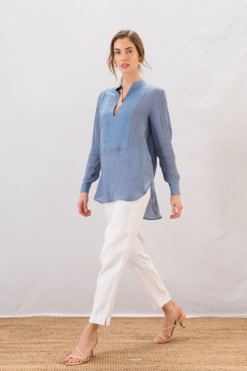 Sheer Tunic Shirt - Blue - Small - Shirt