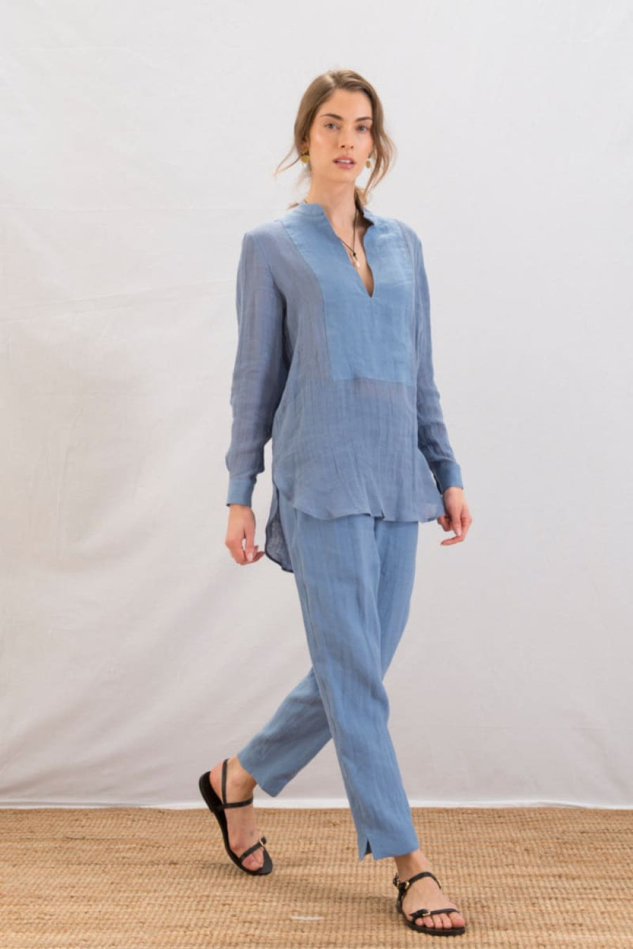 Sheer Tunic Shirt - Blue - Small - Shirt