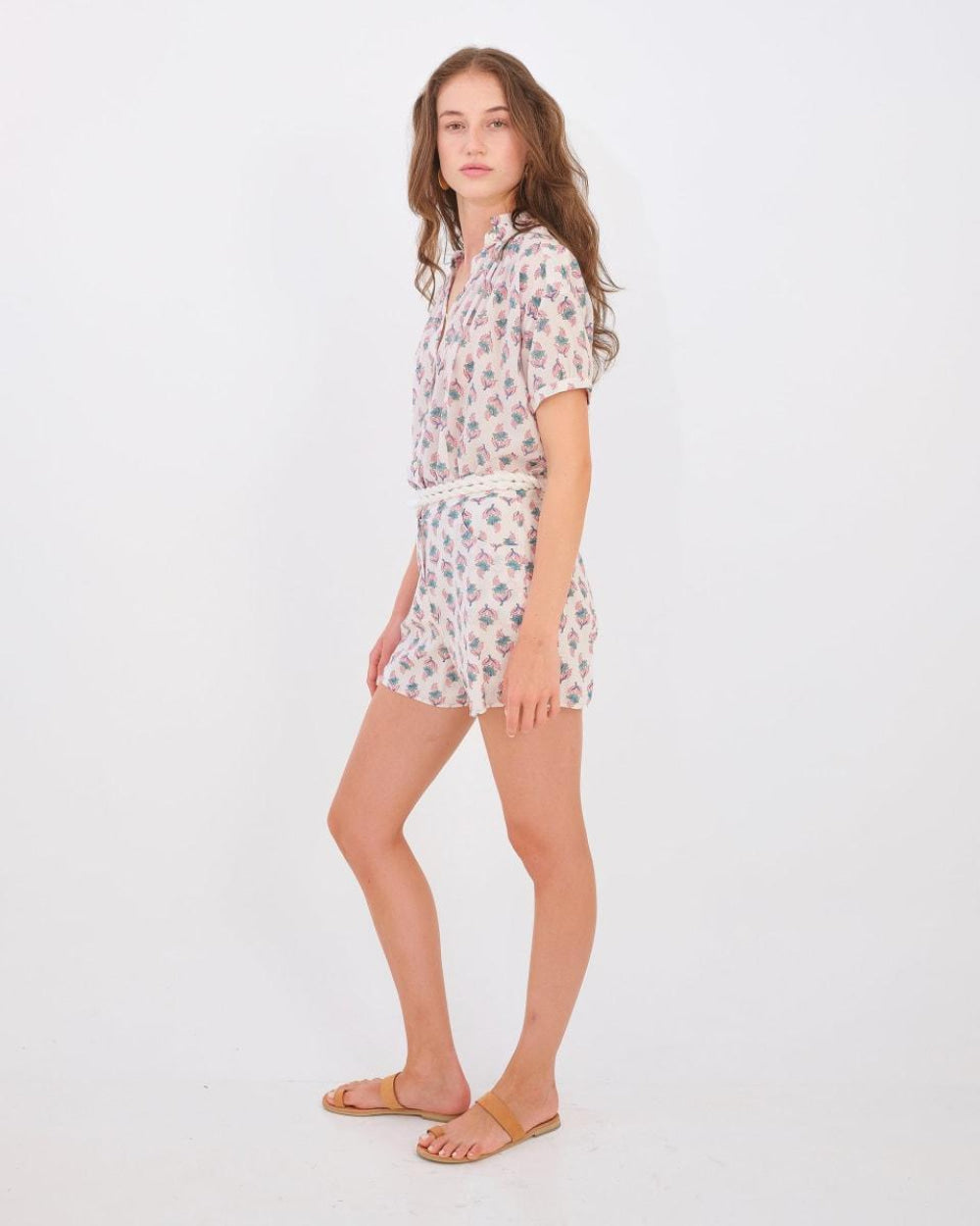 Shela Shorts - Tiny Lotus Pink Teal - Shorts