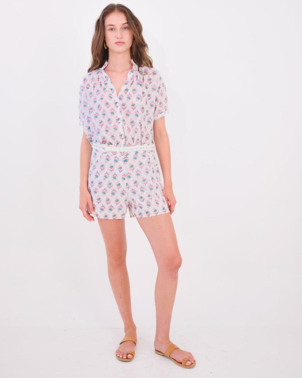 Shela Shorts - Tiny Lotus Pink Teal - Shorts