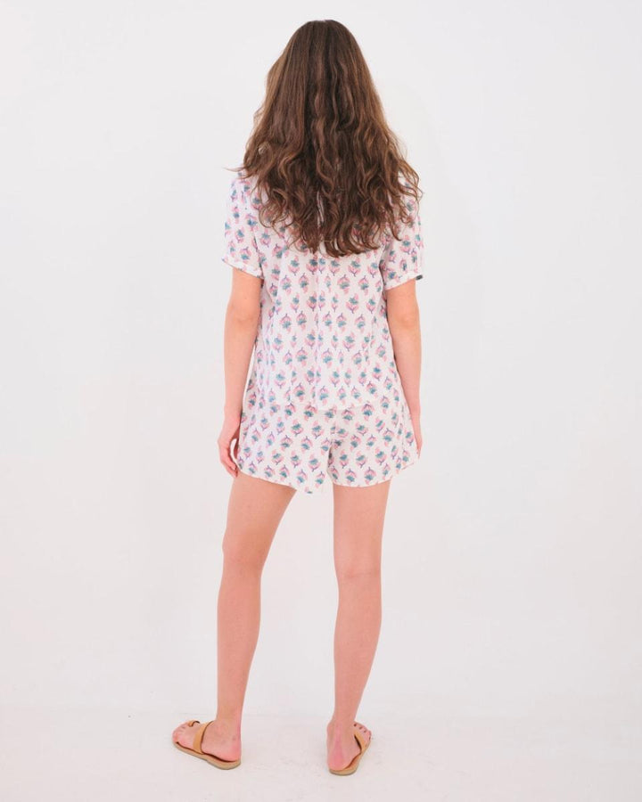 Shela Shorts - Tiny Lotus Pink Teal - Shorts