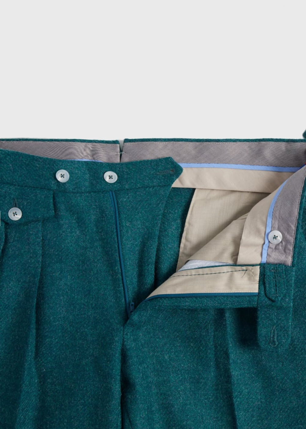 Shetland Wool French Pleat Trouser - Teal - 40 - Trouser