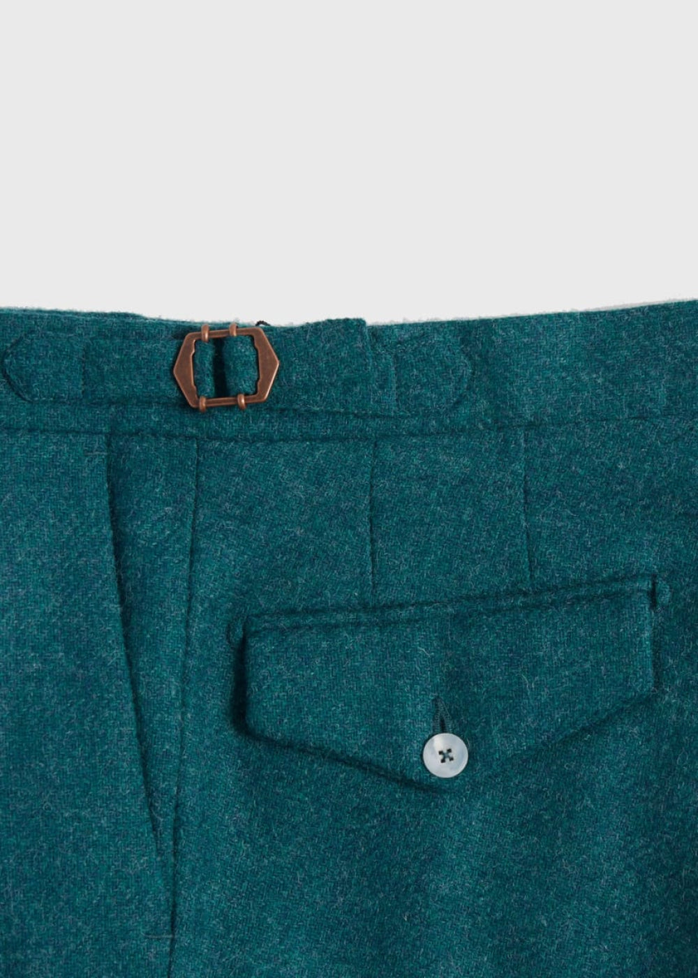 Shetland Wool French Pleat Trouser - Teal - 40 - Trouser