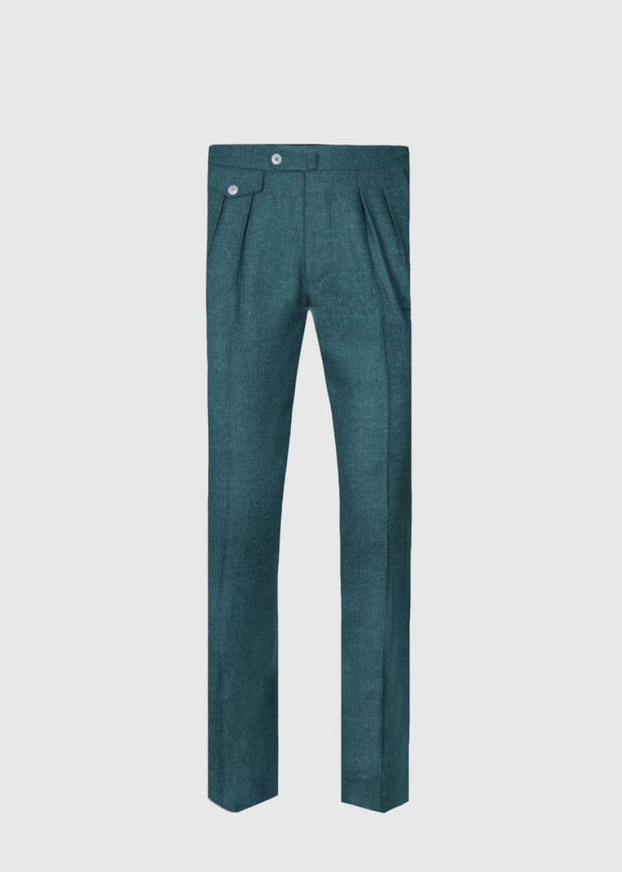 Shetland Wool French Pleat Trouser - Teal - 40 - Trouser