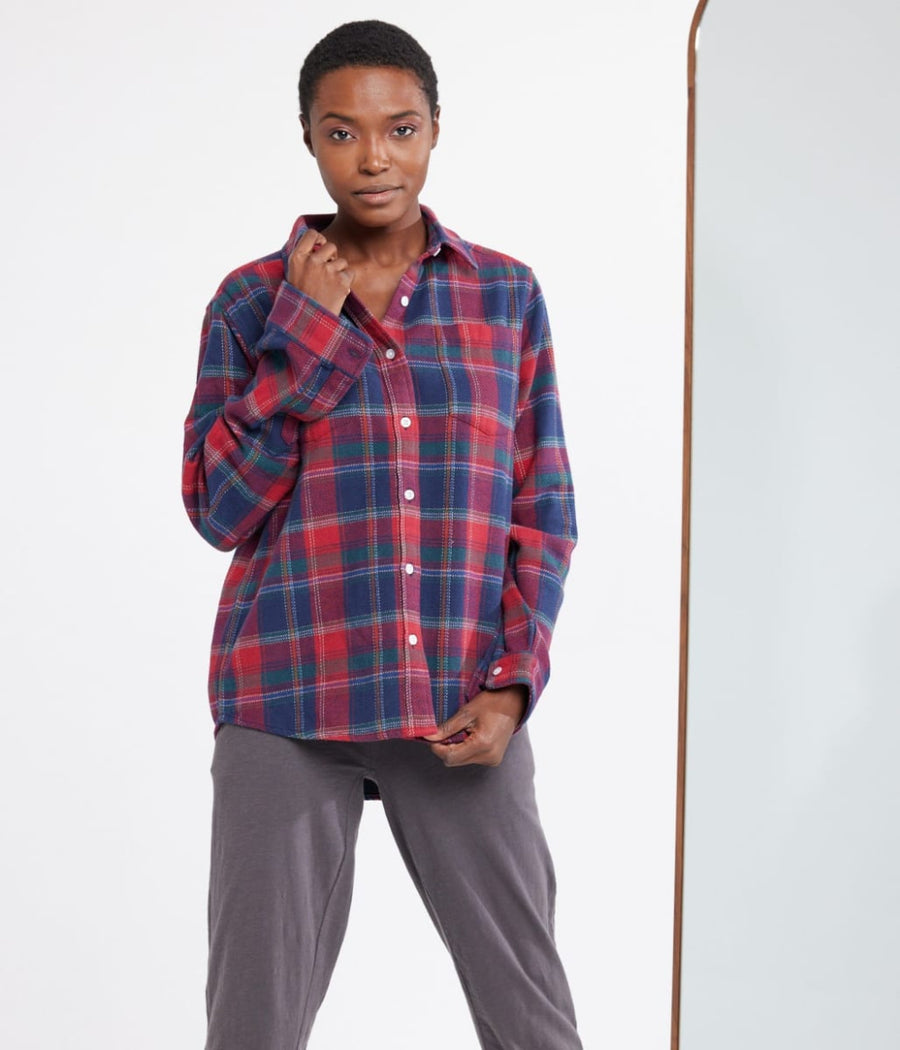 Shiloh Unisex Flannel - Dark Blue/Maroon - Button Down Shirt