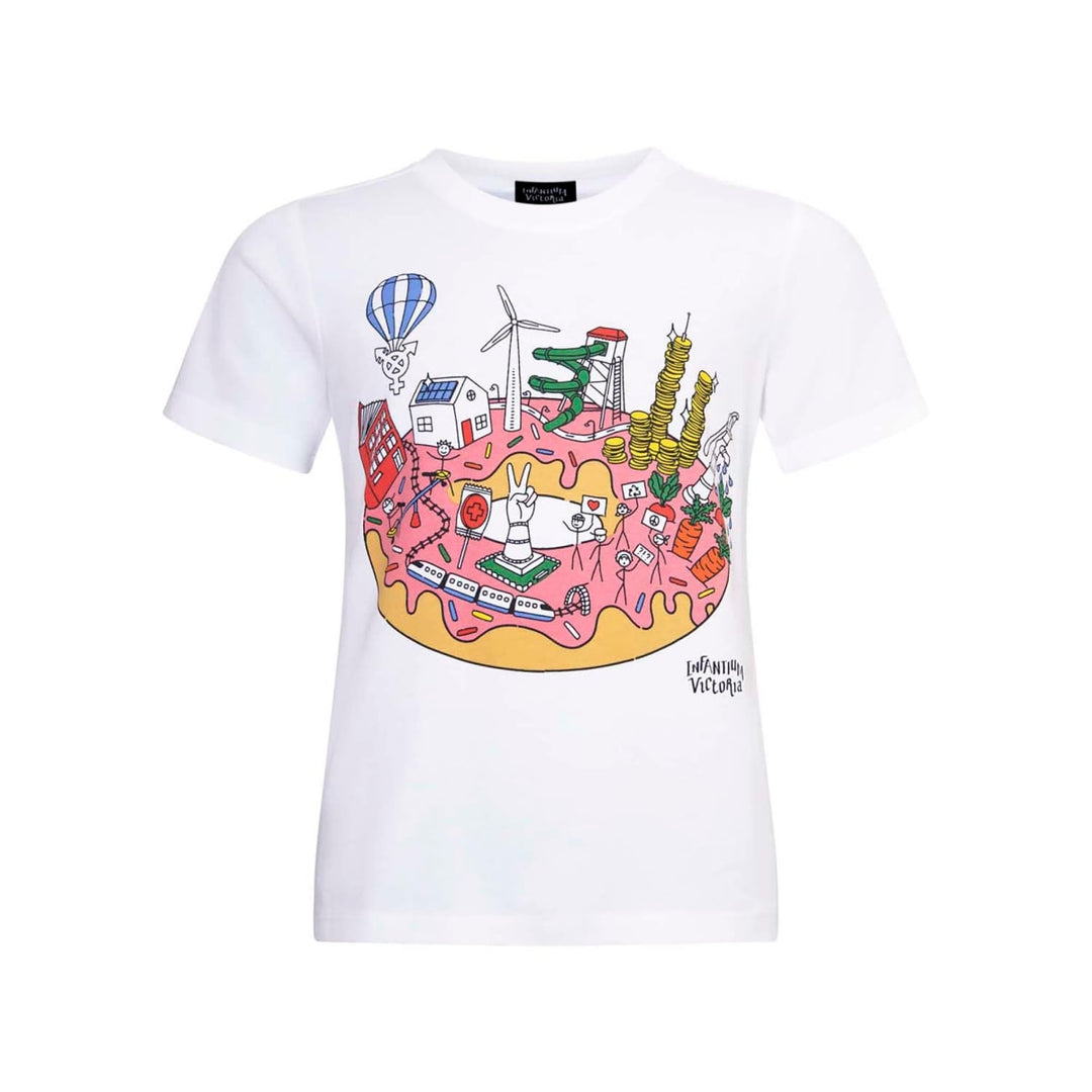 Infographics T-Shirt With Printed Donut For Kids - White