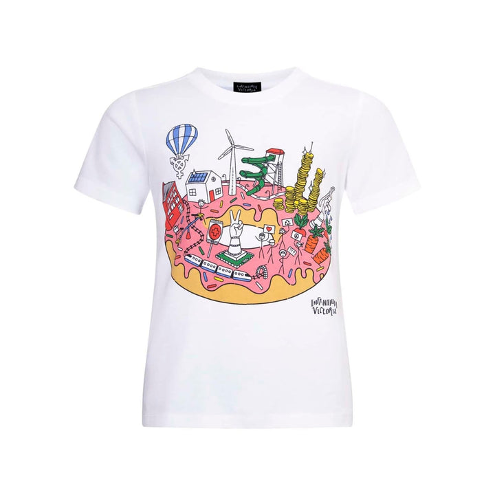 Infographics T-Shirt With Printed Donut For Kids - White