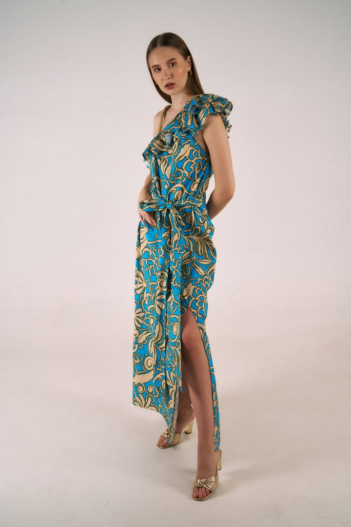 Capri Ruffle Maxi - Blue Deco
