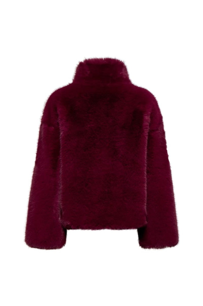 Short Faux Fur Jacket - Burgundy - Jacket