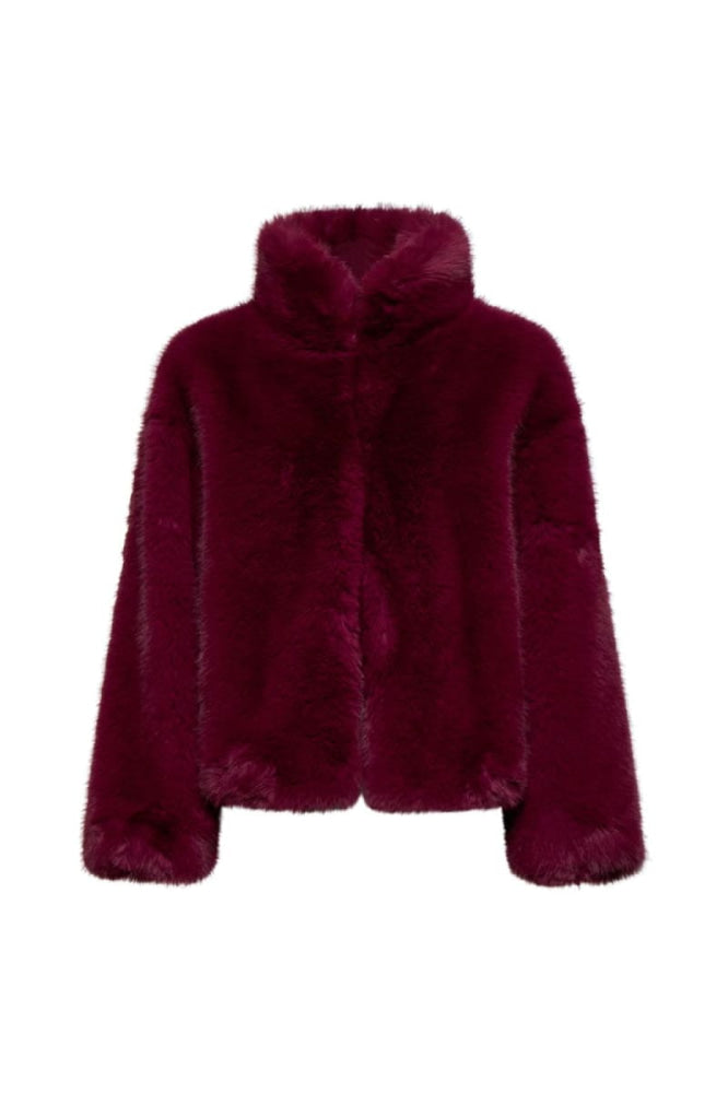Short Faux Fur Jacket - Burgundy - Jacket