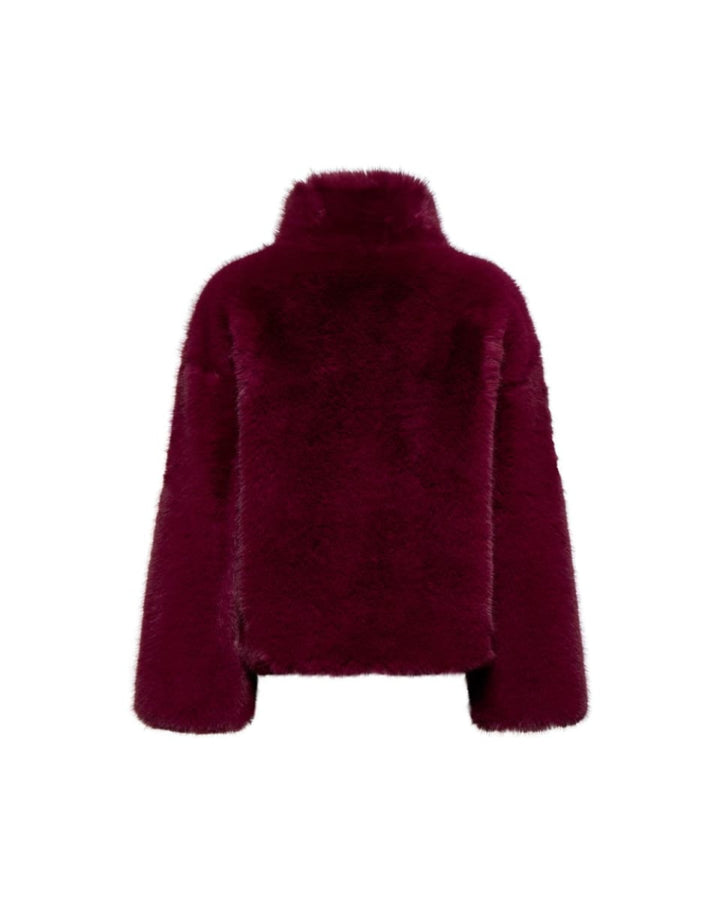 Short Faux Fur Jacket - Burgundy - Jacket