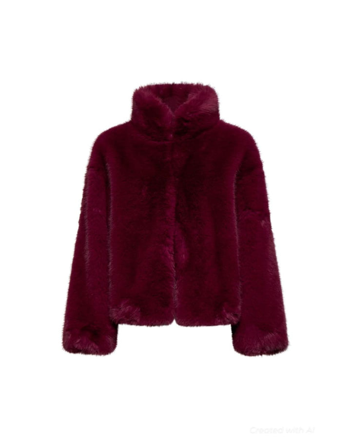 Short Faux Fur Jacket - Burgundy - Jacket
