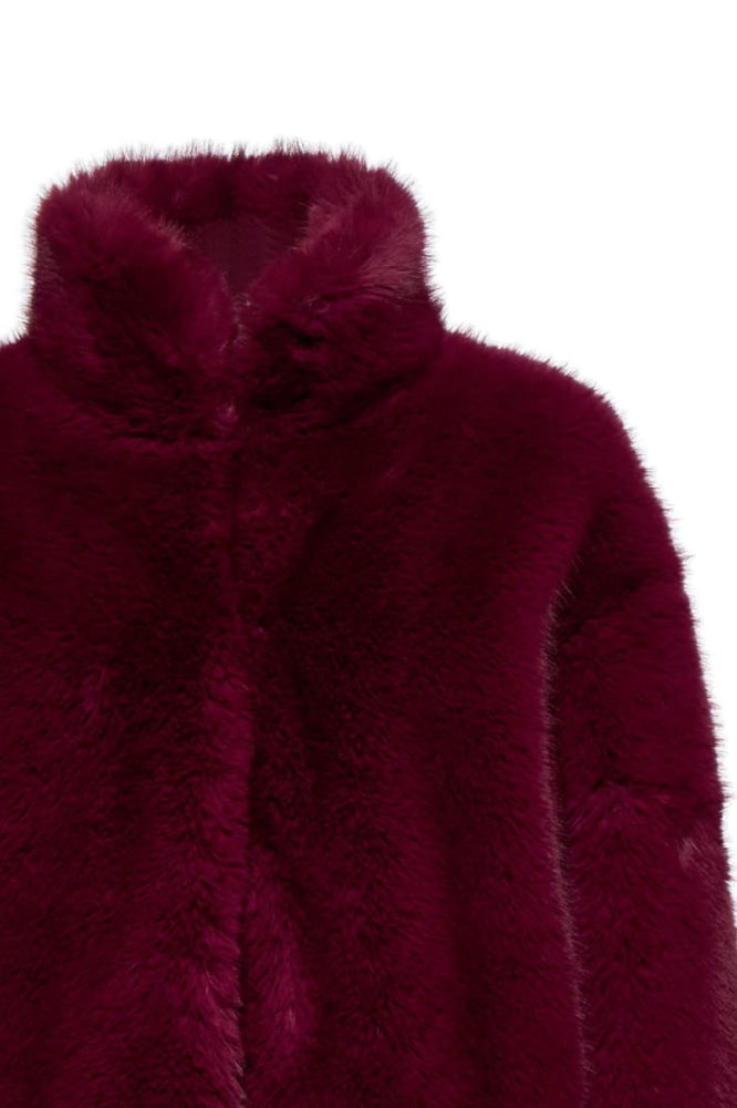 Short Faux Fur Jacket - Burgundy - Jacket