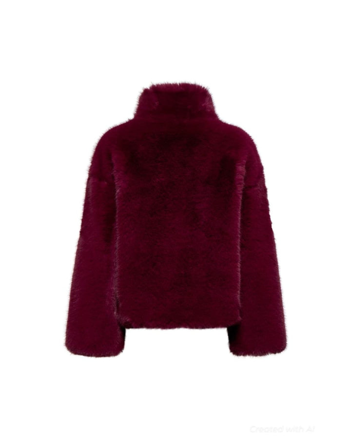 Short Faux Fur Jacket - Burgundy - Jacket