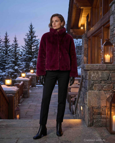 Short Faux Fur Jacket - Burgundy - Jacket