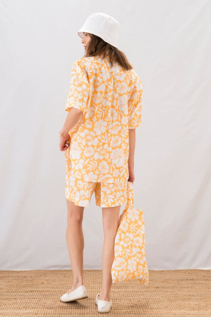 Short Sleeve Boyfriend Shirt - Hibiscus Apricot - Button Down Shirt