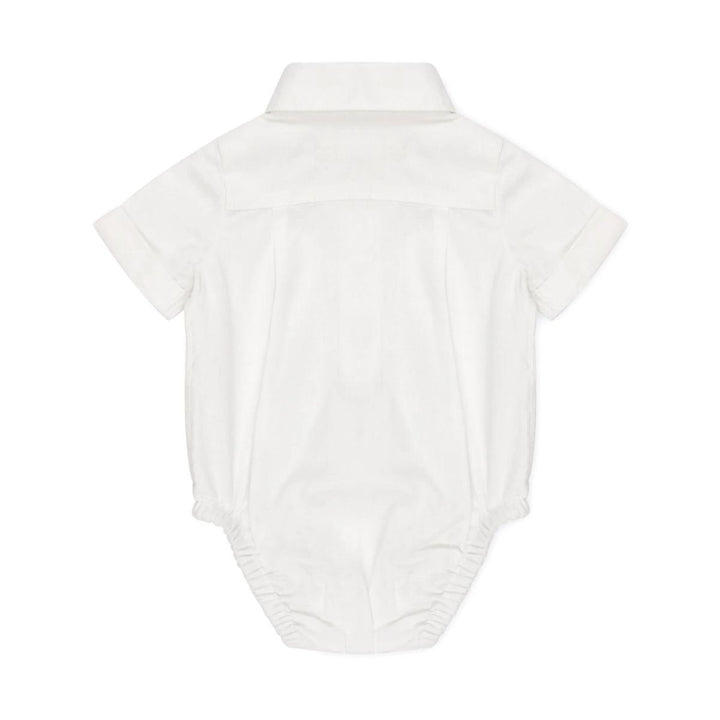Short Sleeve Button Down Bodysuit - White Linen - Bodysuit