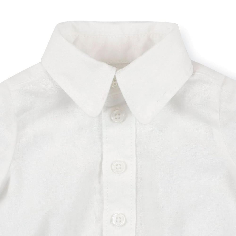 Short Sleeve Button Down Bodysuit - White Linen - Bodysuit