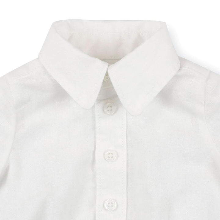 Short Sleeve Button Down Bodysuit - White Linen - Bodysuit