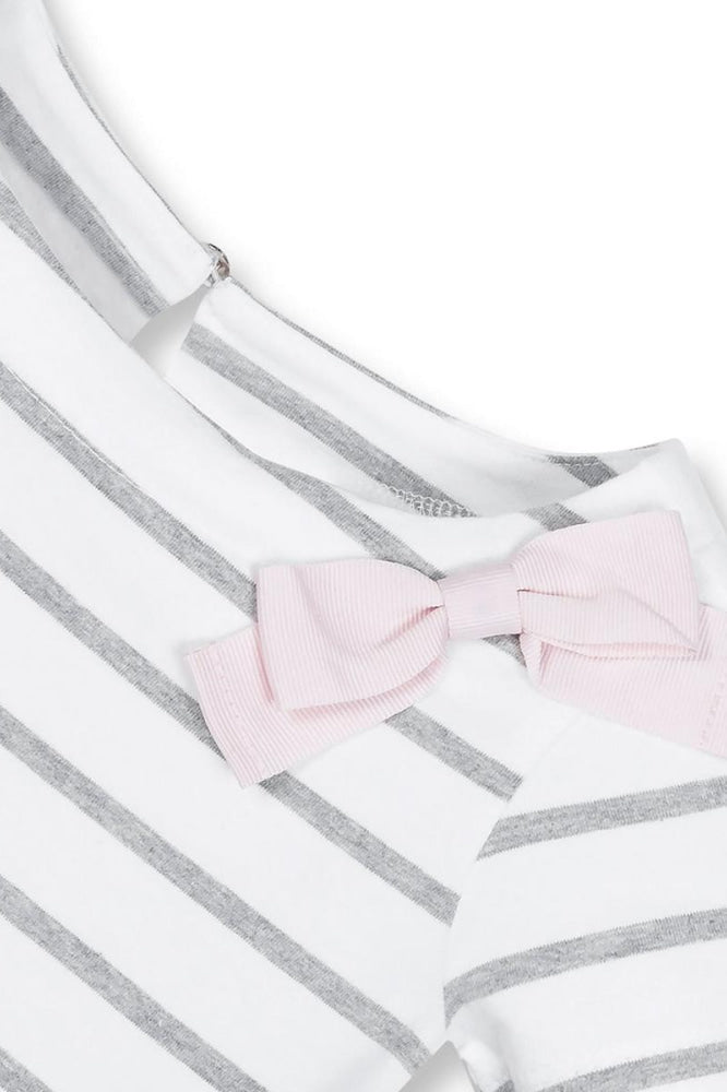 Short Sleeve Organic Knit Skater Dress - White and Gray Stripe - Dresses