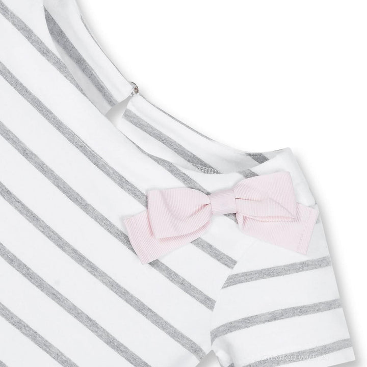 Short Sleeve Organic Knit Skater Dress - White and Gray Stripe - Dresses