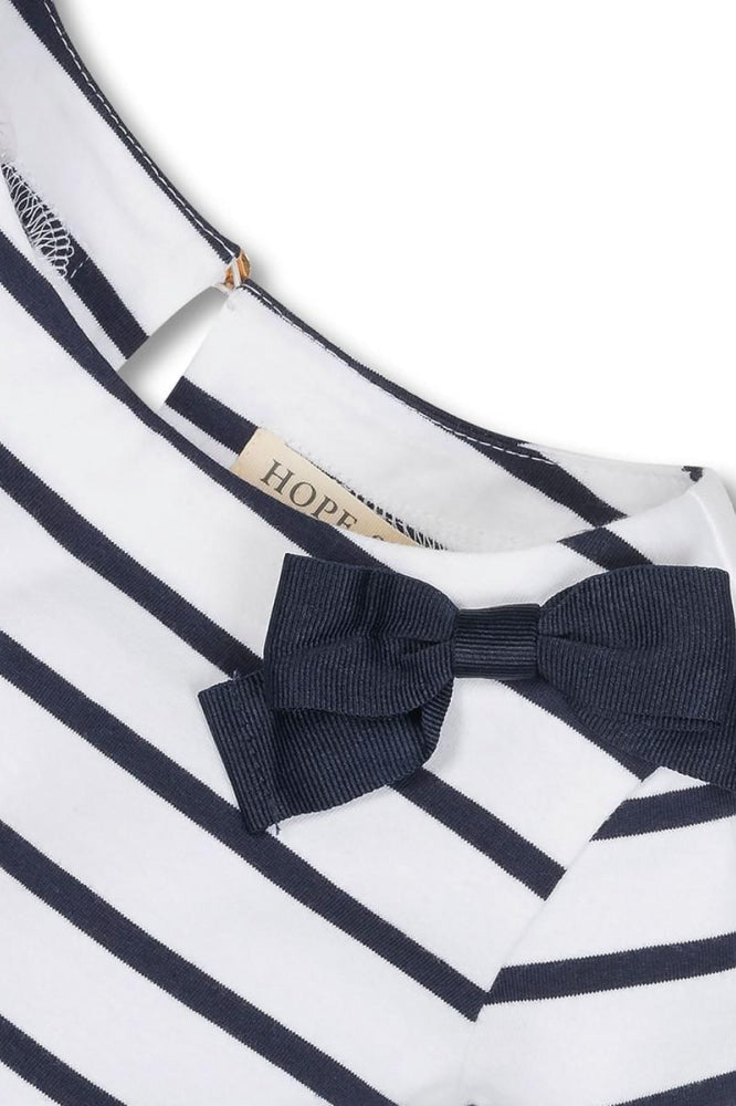 Short Sleeve Organic Knit Skater Dress - White and Navy Stripe - Dresses
