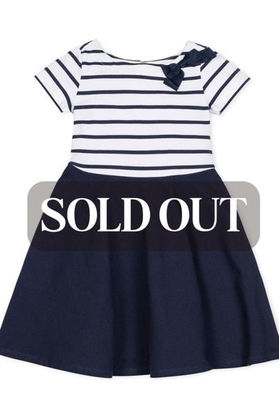 Short Sleeve Organic Knit Skater Dress - White and Navy Stripe - Dresses