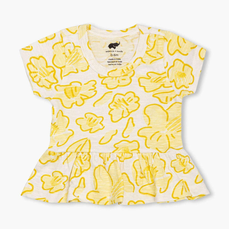 Short Sleeve Peplum Top - Daffodil Delight - Shirt