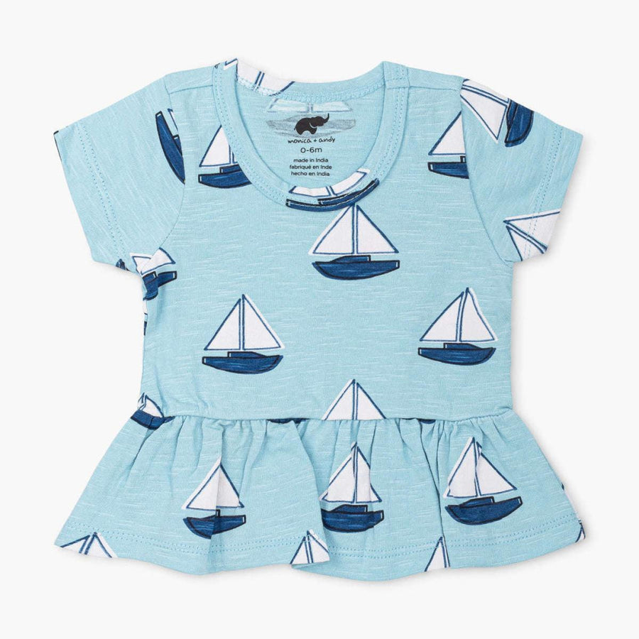 Short Sleeve Peplum Top - Set Sail - 0-6m - Shirt