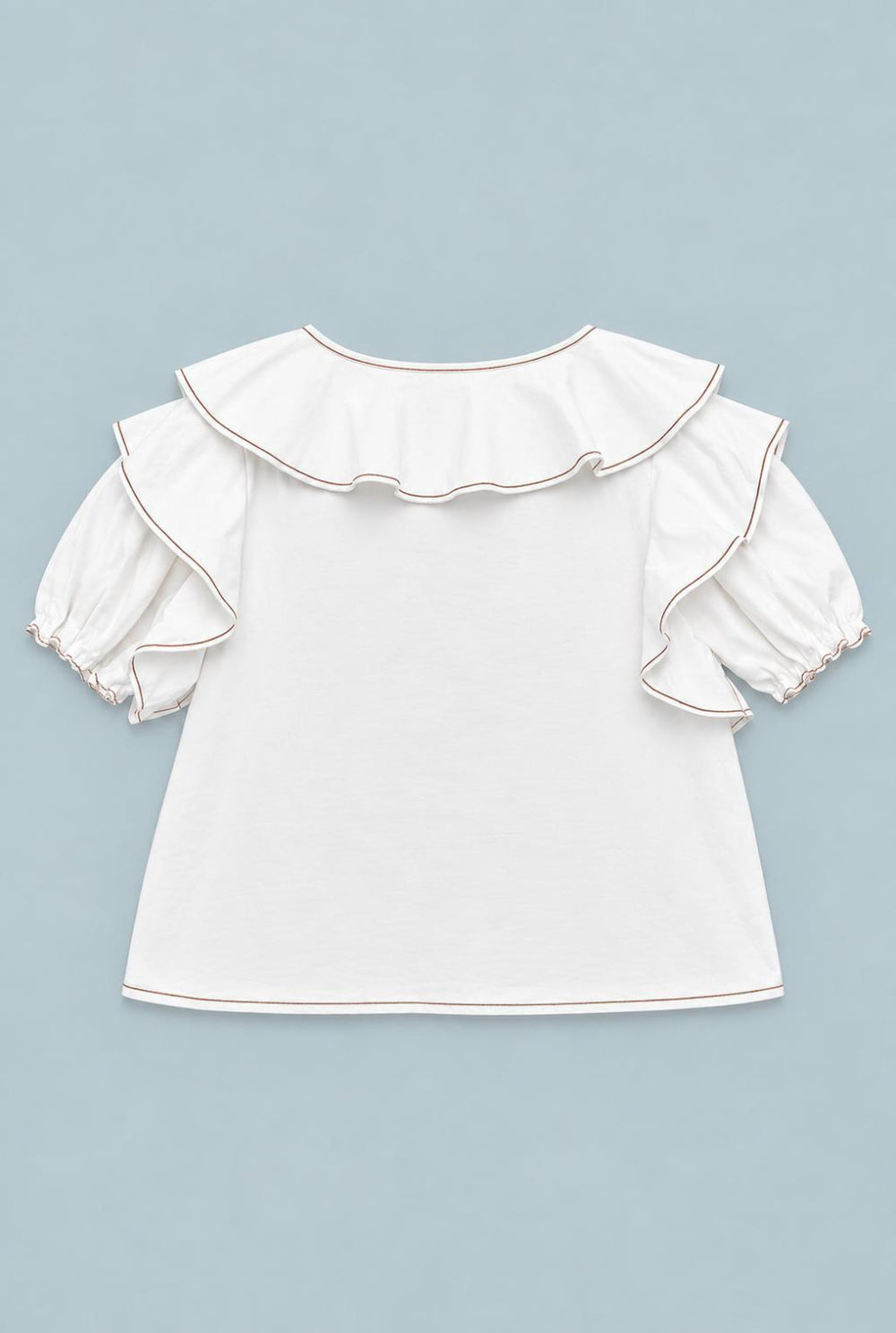 Short Sleeve Ruffle Top - Ivory - M - Blouse