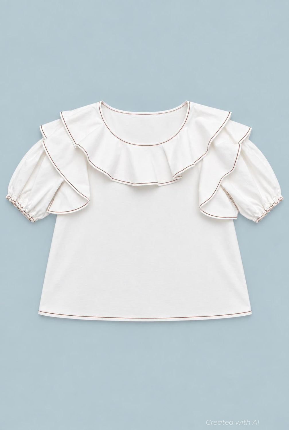 Short Sleeve Ruffle Top - Ivory - M - Blouse
