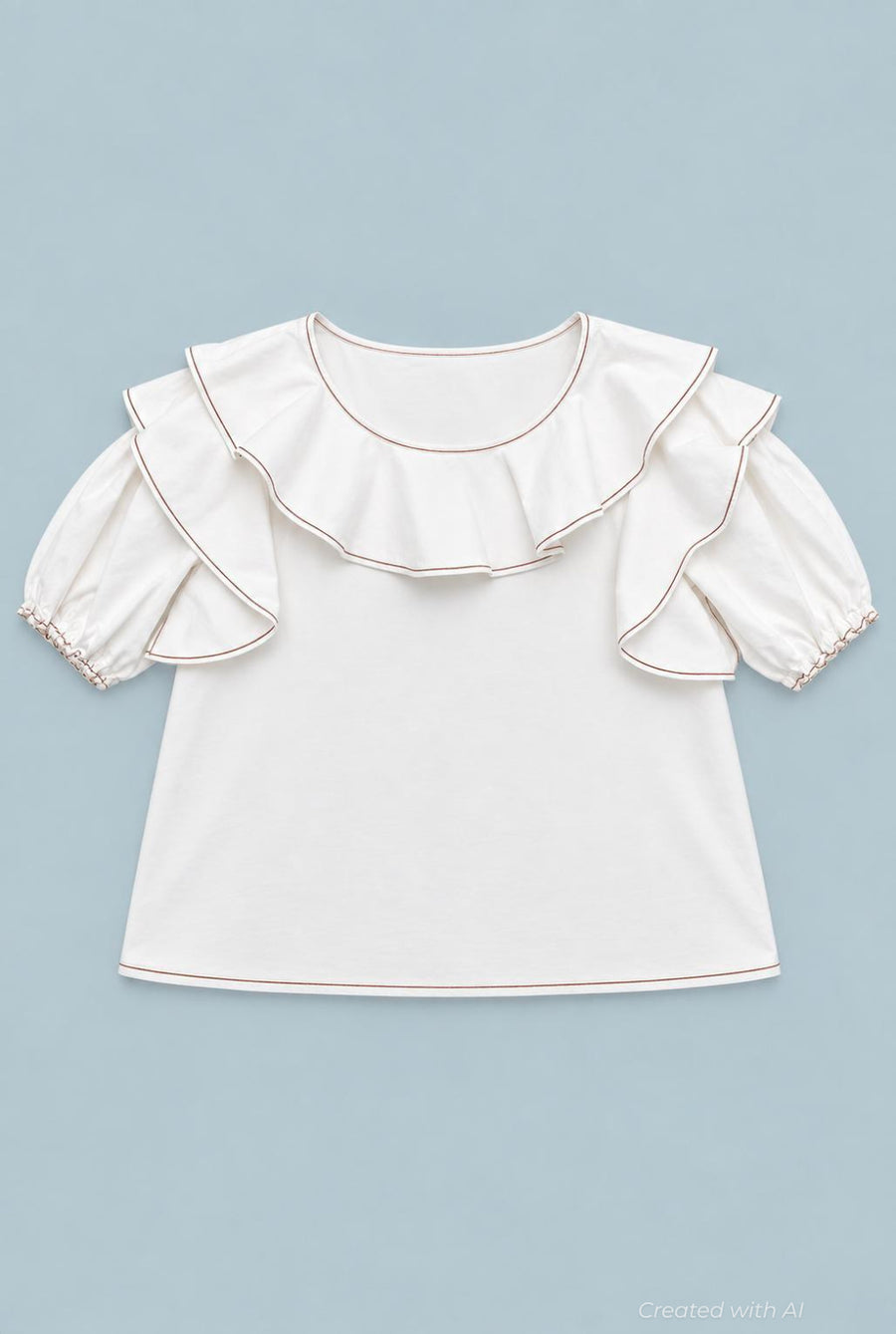 Short Sleeve Ruffle Top - Ivory - M - Blouse
