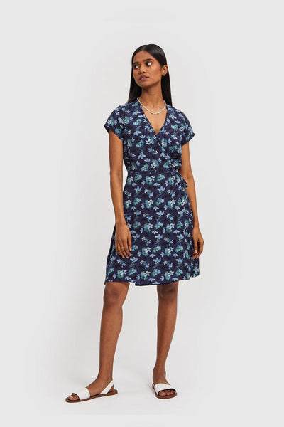 Short Wrap Dress Midnight Florals - Midnight Florals - Dresses