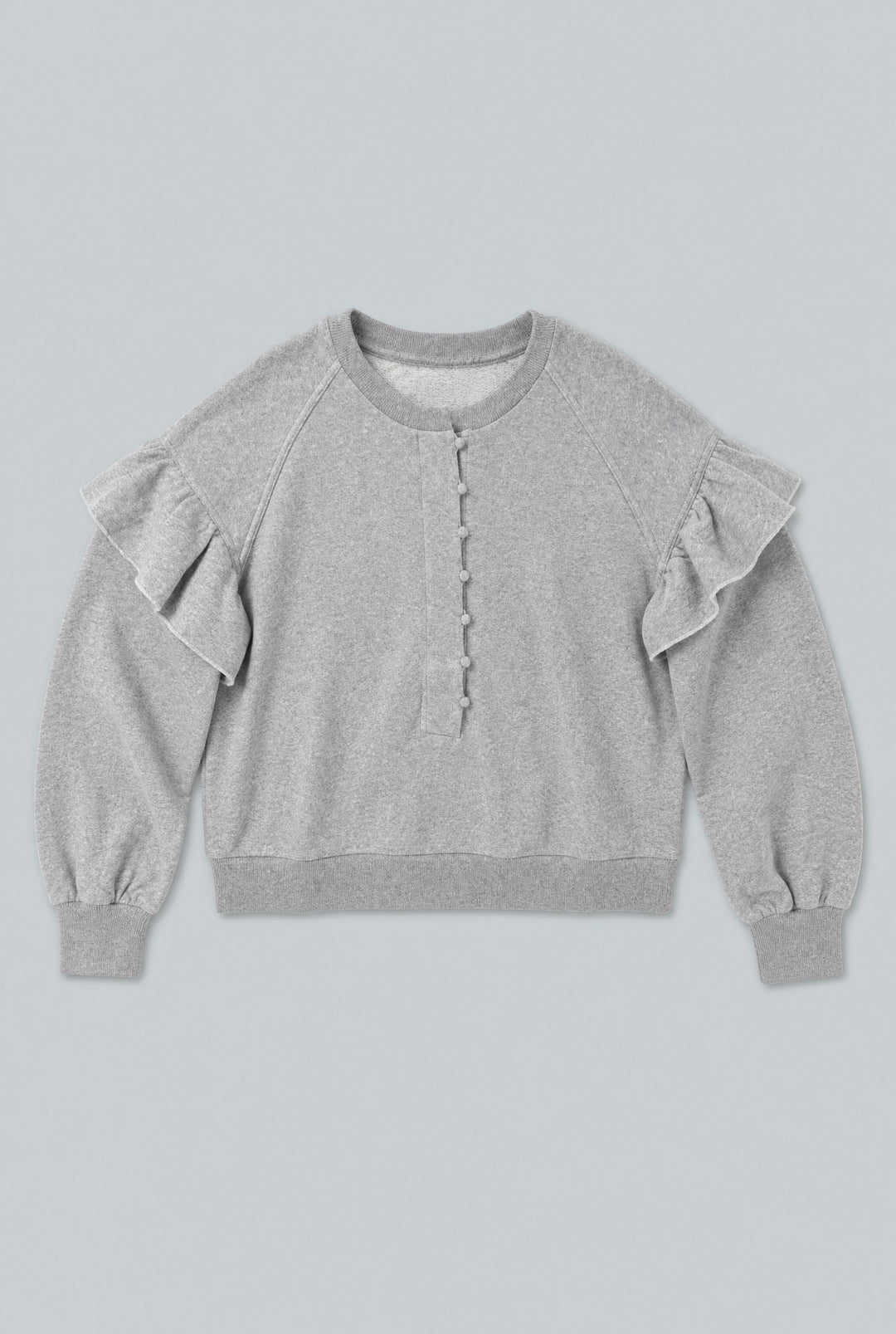 Henley Ruffle Sweatshirt - Heather Gray