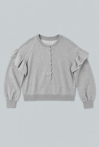 Henley Ruffle Sweatshirt - Heather Gray