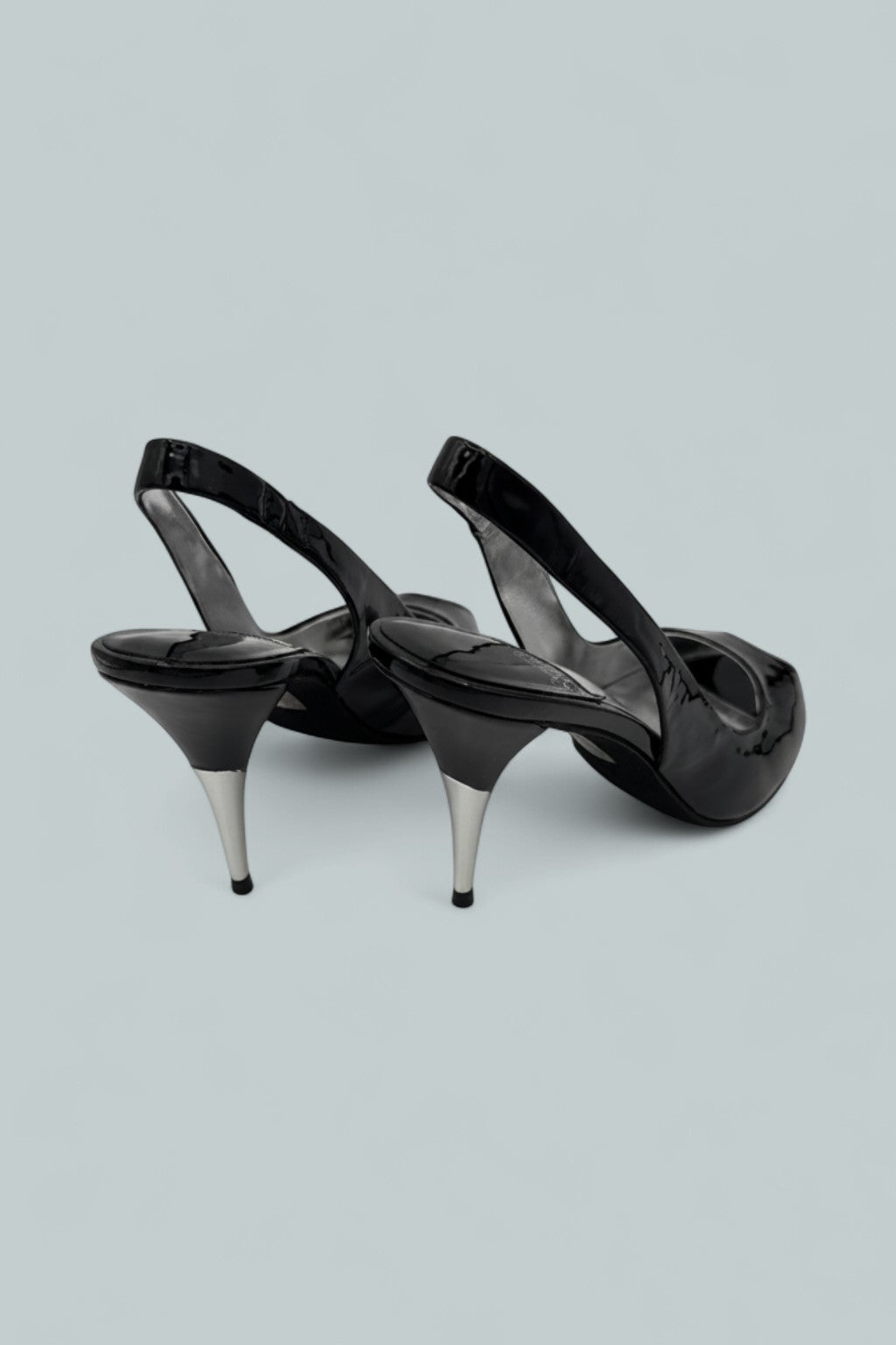 Charis Slingback Heels - Black Patent Silver