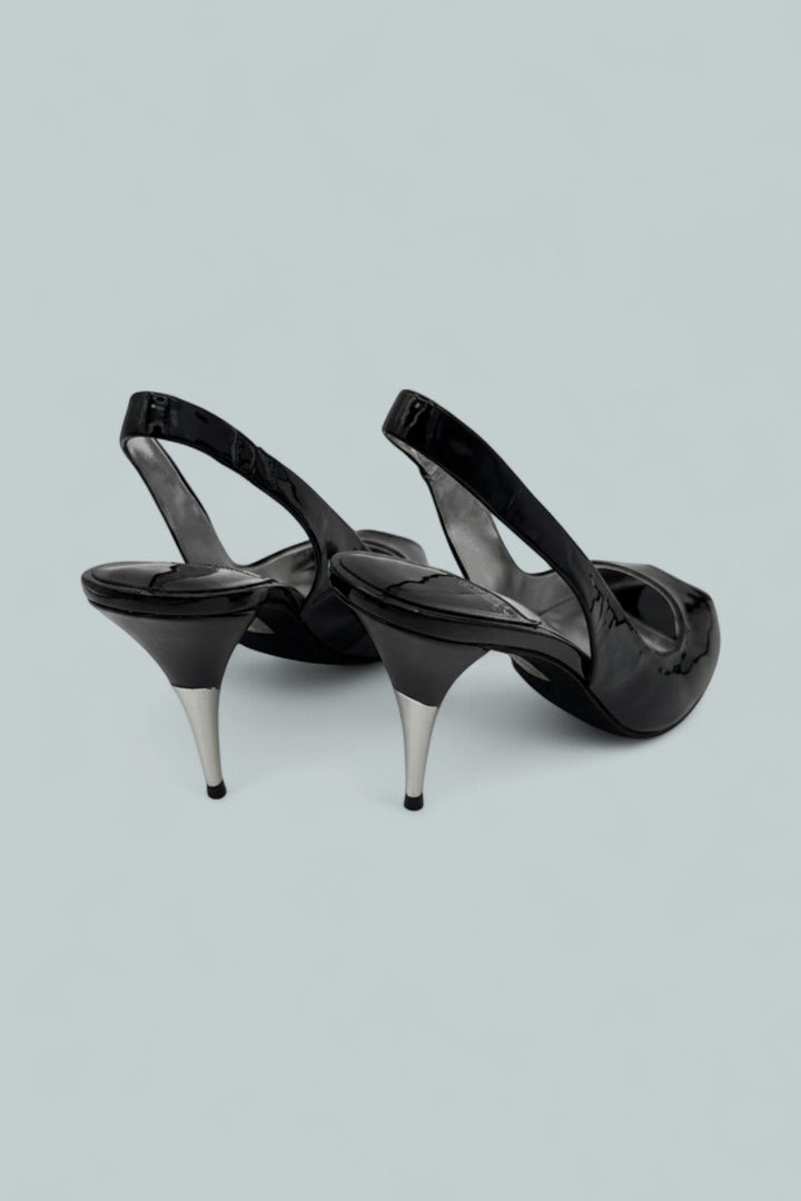 Charis Slingback Heels - Black Patent Silver