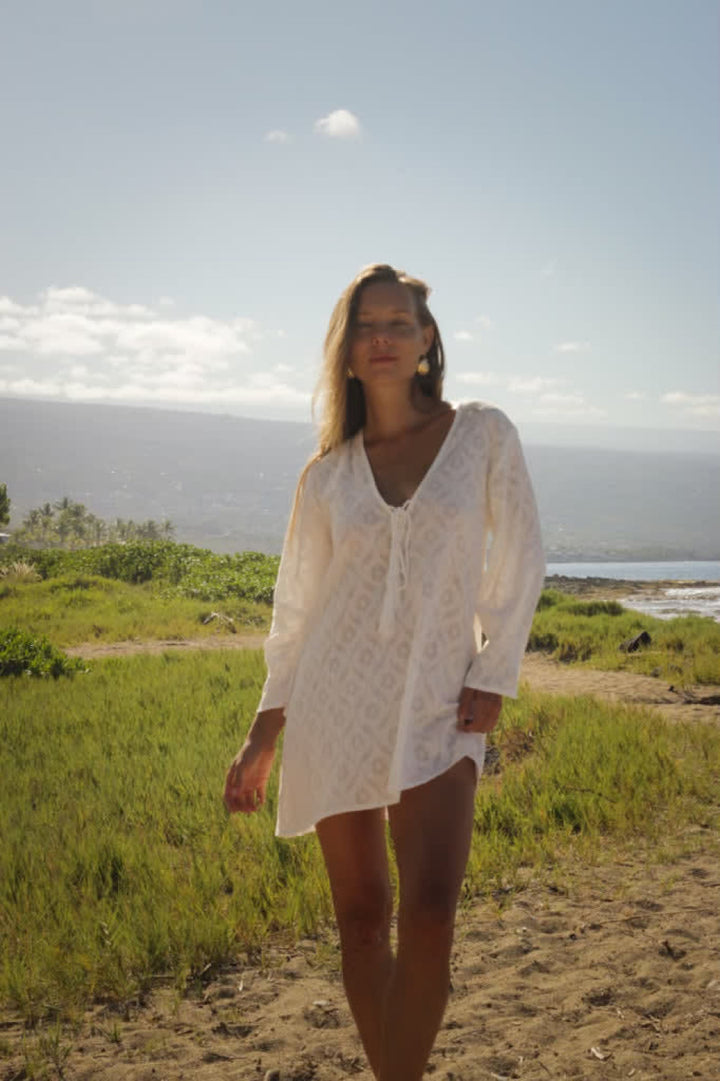 Siena Bell Sleeve Dress - White - XS - Cover-up