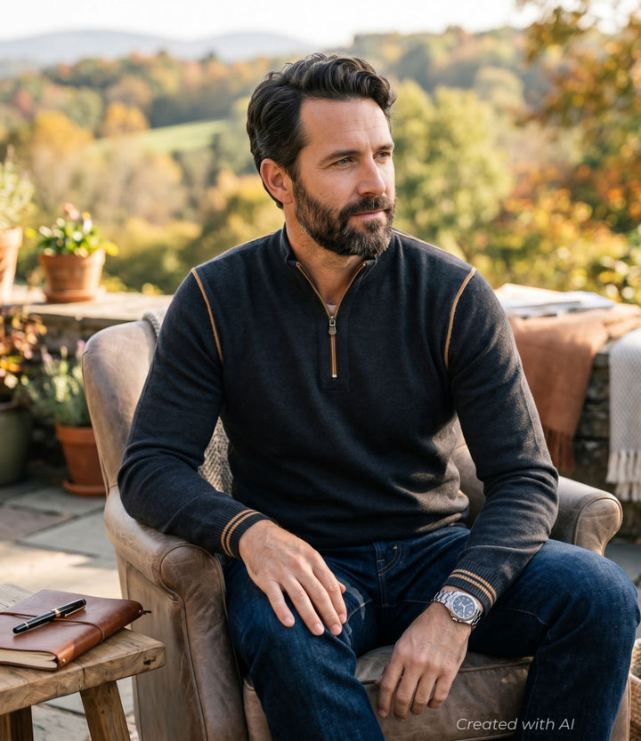 Silas Lightweight 1/4 Zip Sweater - Black Iris - XL - Sweater