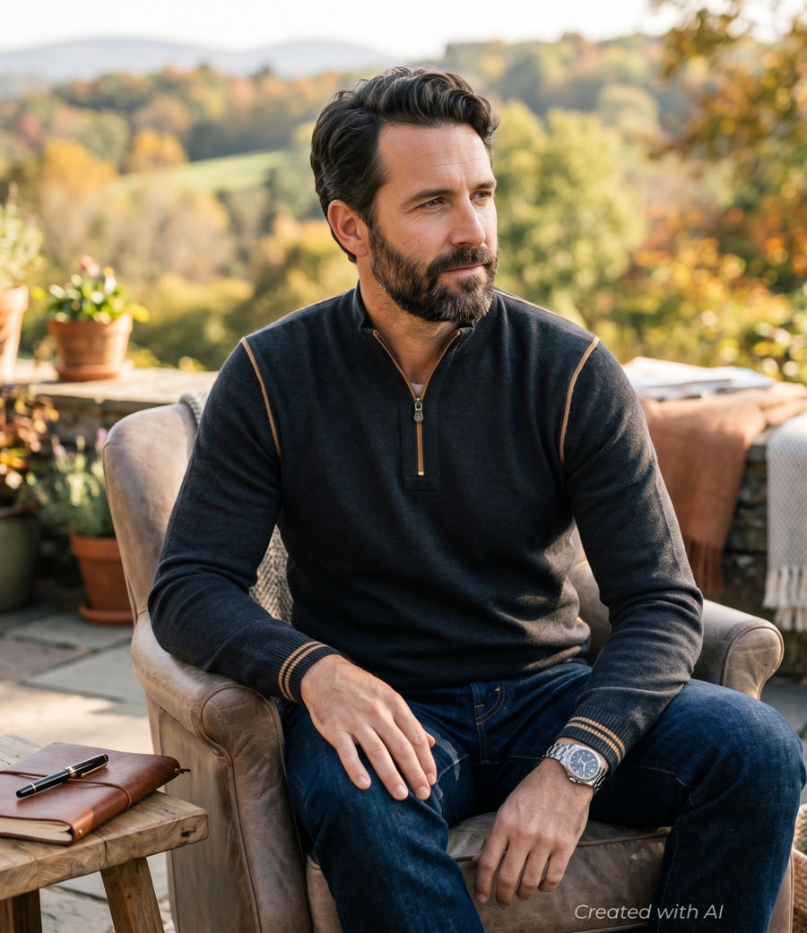 Silas Lightweight 1/4 Zip Sweater - Black Iris - XL - Sweater