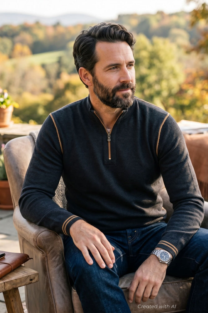 Silas Lightweight 1/4 Zip Sweater - Black Iris - XL - Sweater